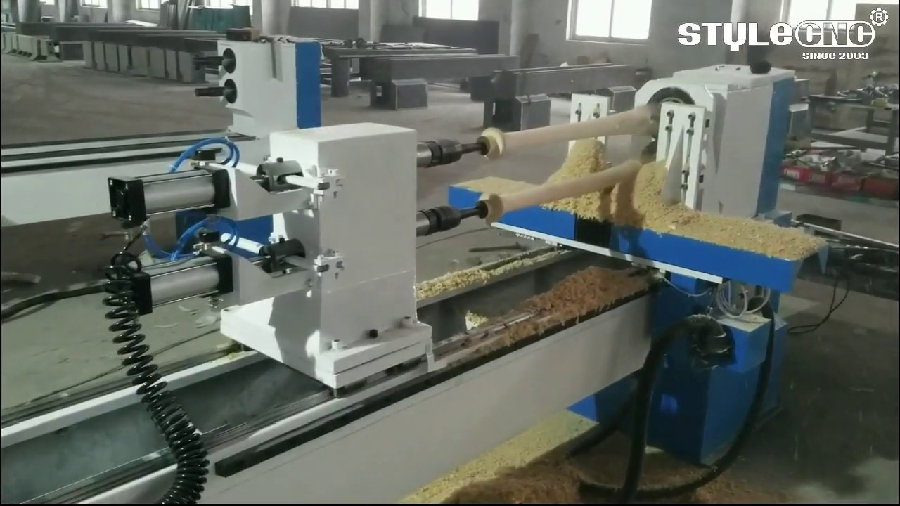 雙主軸自動(dòng)數(shù)控木工車(chē)床，用于棒球棒